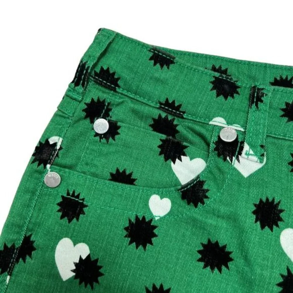 Anthropologie Maeve The Cigarette Slim Jeans High Rise SIZE 31 Green Heart Stars - Picture 9 of 9